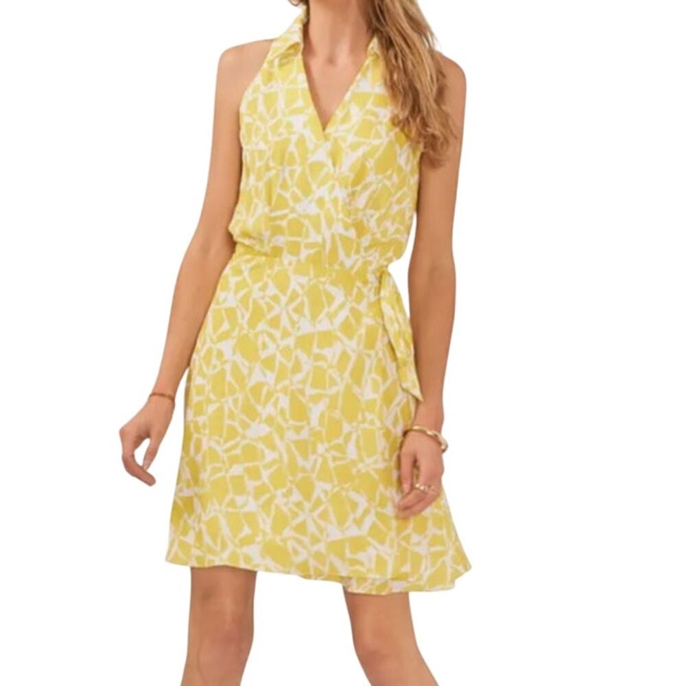 Vince Camuto dress print sleeveless wrap yellow size X-Small XS
